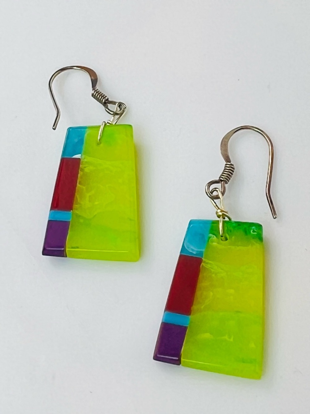 Handmade Native Earrings Southwest Artisan Sterling Silver Hooks 1.75”